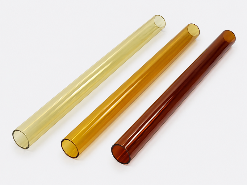 Yellow amber and brown colored glass tubes