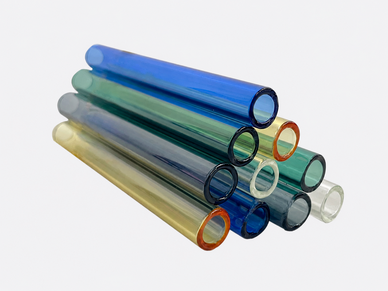 Stacked colored glass tubes in different sizes