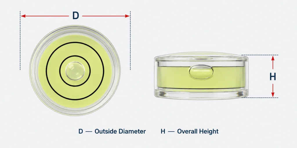 Acrylic Circular Level Vials Dimension Diagram
