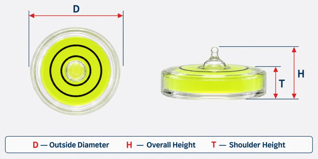Glass Circular Level Vials dimension diagram