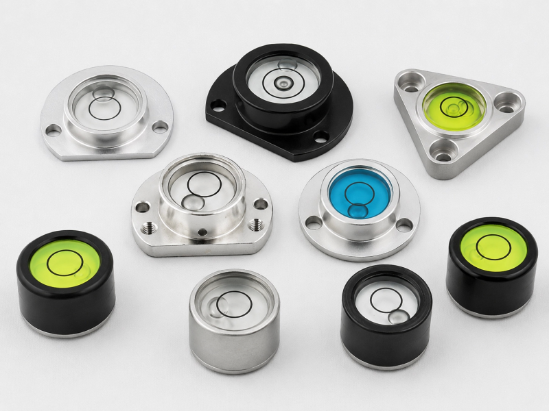 Flange-mounted circular level vials in different housing styles