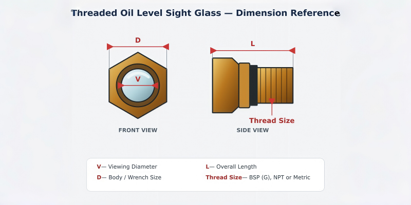 Threaded oil level sight glass dimensions